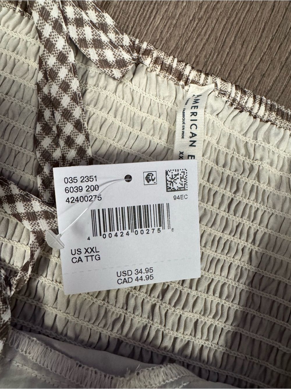 American Age Brown and White Gingham Tie-Shoulder Crop Camisole - Picture 2 of 3